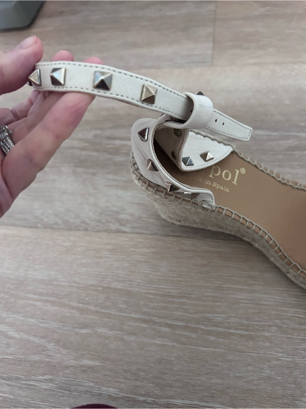 Maypol ivory/light beige Studded Espadrille Wedge Sandals 38- Pol Inspired NEW - Picture 7 of 7